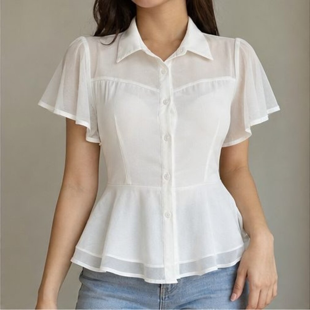 White Button Blouse - Picture 2 of 6